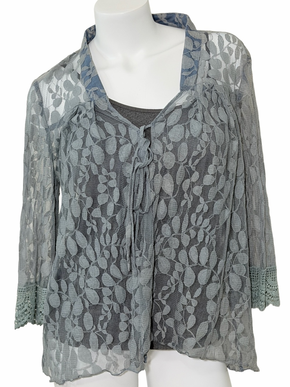 Y2K Young Essence lace sheer overlay open cardigan large top grey whimsigoth